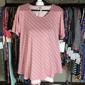 Lularoe Perfect Tee - L - Heathered red geometric